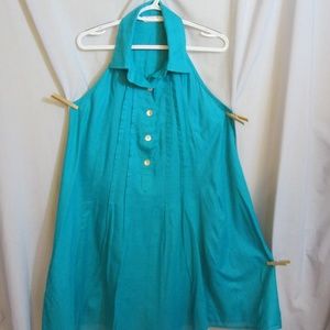 New Teal Green Halter Dress Cotton T Back M/L